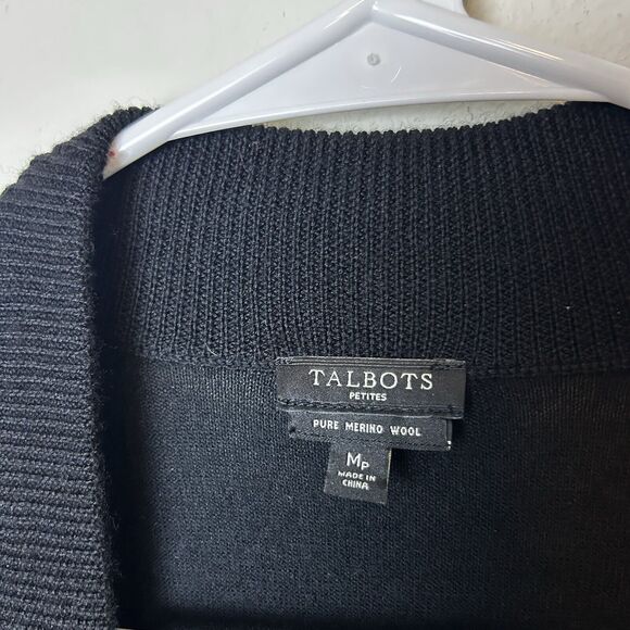 Talbots Cardigan Women's MP Black Merino Wool Open Front Sweater Minimal Casual - Picture 5 of 12